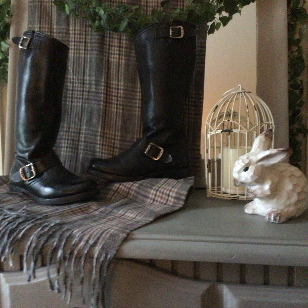 Frye 5 1/2 M Black Leather Moto Riding Boots